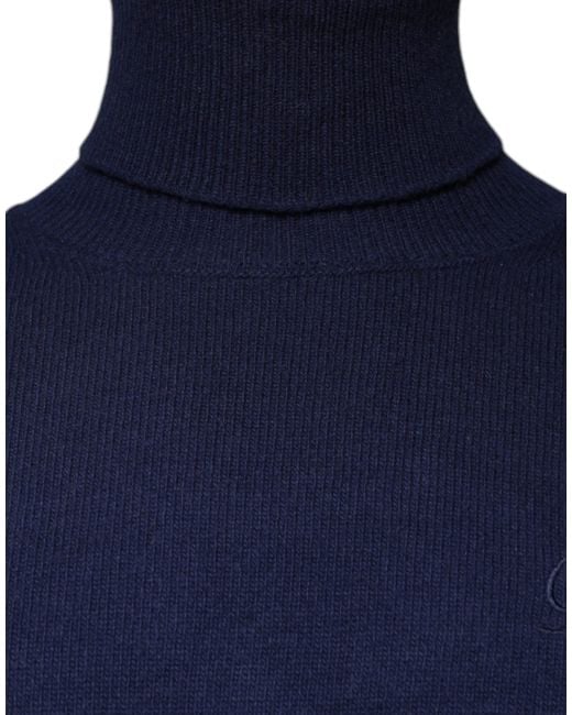 Dolce & Gabbana Blue Wool Knit Turtleneck Pullover Sweater for men