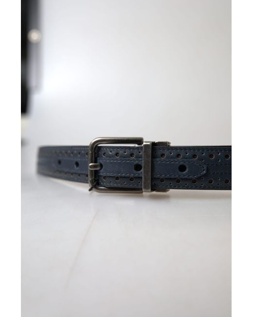 Dolce & Gabbana Metallic Leather Perforated Metal Buckle Belt for men
