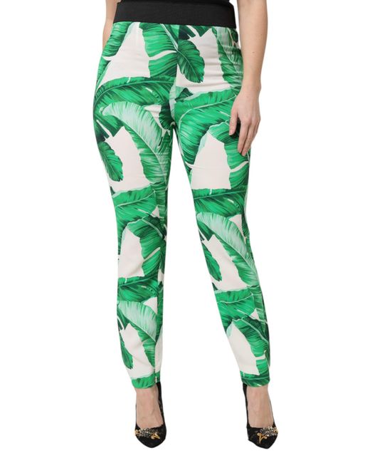 Dolce & Gabbana Green Leaf High Waist Pants