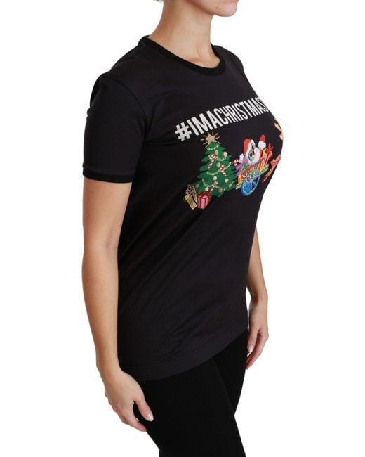 Dolce & Gabbana Black Dolce Gabbana Christmas Tree Tshirt Tsh4444