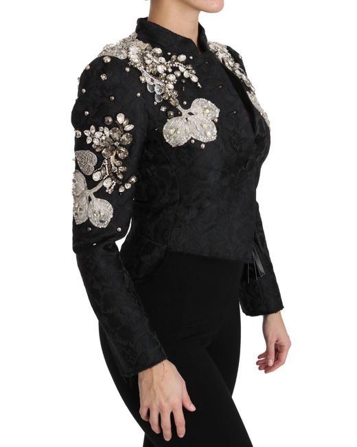 Dolce & Gabbana Black Jacquard Crystal Floral Jacket