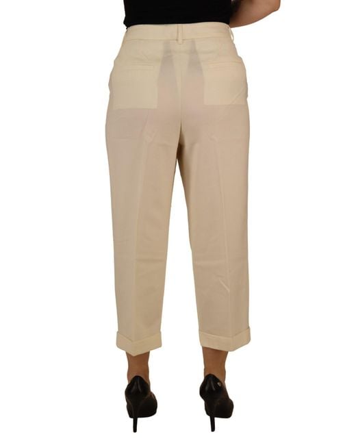 Dolce & Gabbana Natural Ivory High Waist Cropped Folded Hem Trousers Pants
