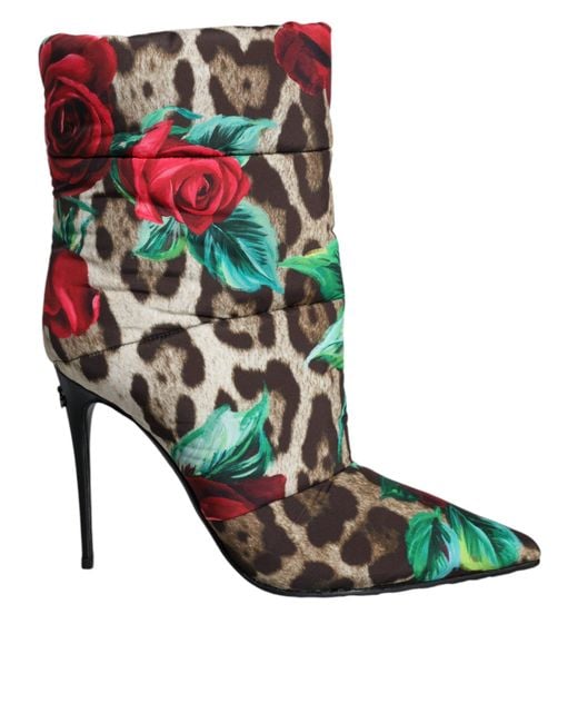 Dolce & Gabbana Green Leopard Rose Mid Calf Boots Shoes
