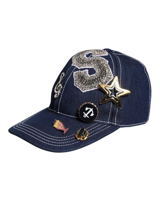 Dolce & Gabbana Blue Crystal Embellishment Baseball Cap