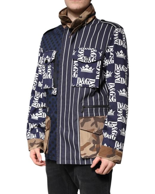 Dolce & Gabbana Blue Multipattern Military Jacket for men