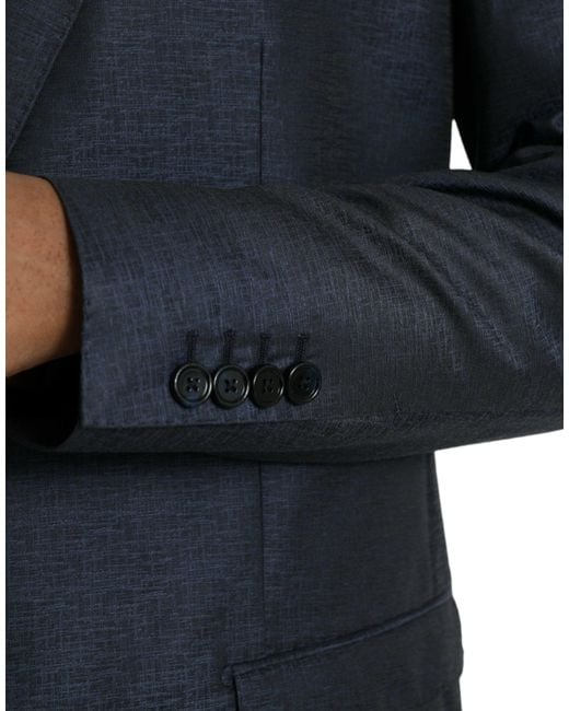Dolce & Gabbana Blue Wool Single Breasted Coat Blazer for men