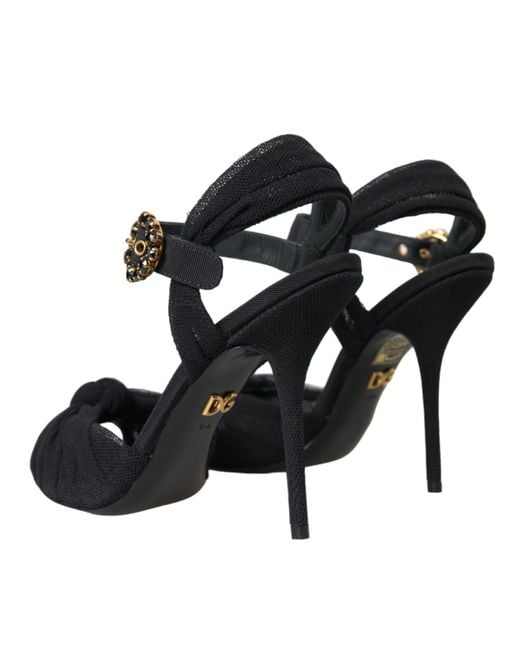 Dolce & Gabbana Black Suede Embellished Heels Sandals Shoes
