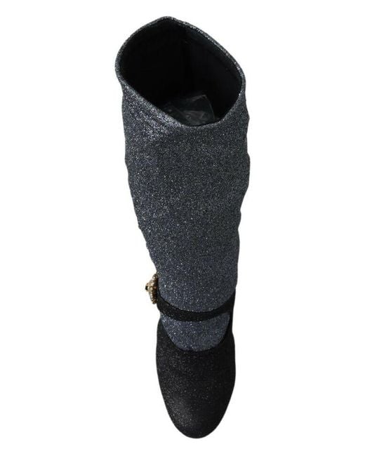 Dolce & Gabbana Blue Crystal Mary Janes Booties Shoes Nylon Spandex (Stretch)