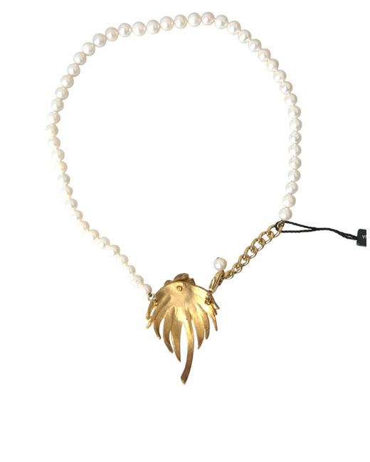 Dolce & Gabbana Metallic Brass Crystal Pearl Tree Pendant Charm Necklace