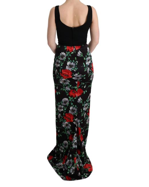 Dolce & Gabbana Black Floral Print Stretch Sheath Long Dress