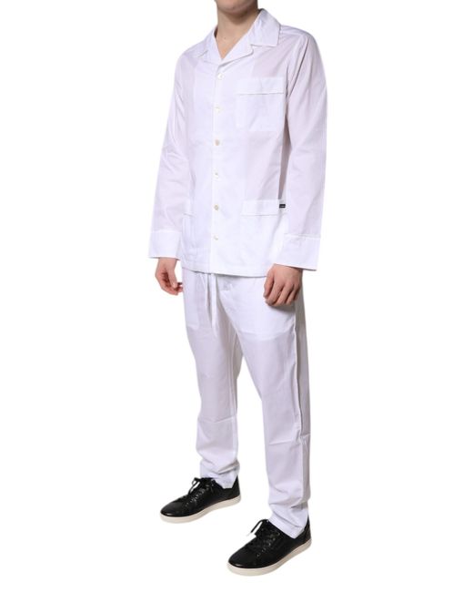 Dolce & Gabbana White Cotton Shirt Pants Pajama Set Sleepwear for men