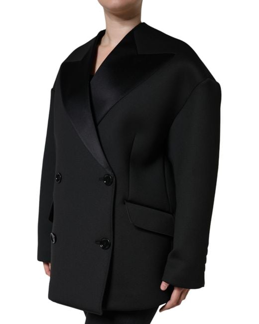 Dolce & Gabbana Black Polyester Double Breasted Coat Jacket