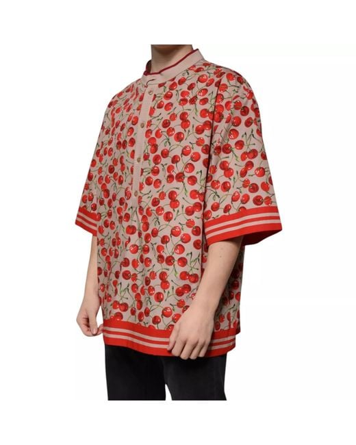 Dolce & Gabbana Red Cherry Nylon Buttoned Casual Shirt for men