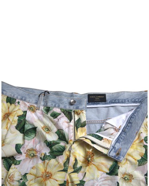 Dolce & Gabbana Multicolor Floral Print Denim Bermuda Shorts for men