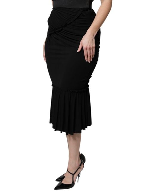 Dolce & Gabbana Black Draped Jersey Midi Skirt
