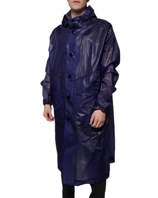 Dolce & Gabbana Blue Long Hooded Raincoat for men