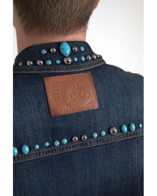 Dolce & Gabbana Blue Embellished Denim Jacket for men