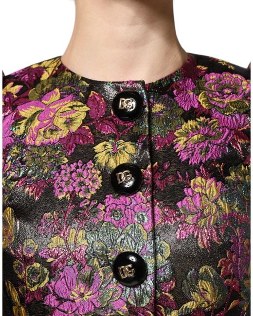 Dolce & Gabbana Red Floral Jacquard Cropped Jacket