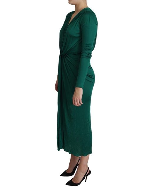 Dolce & Gabbana Green Fitted Silhouette Midi Viscose Dress