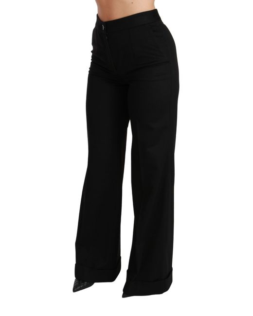 Dolce & Gabbana Black Cashmere Wide Leg Trouser Pants
