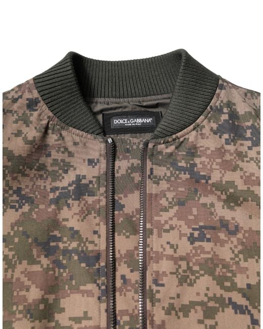 Dolce & Gabbana Brown Camouflage Bomber Full Zip Jacket for men