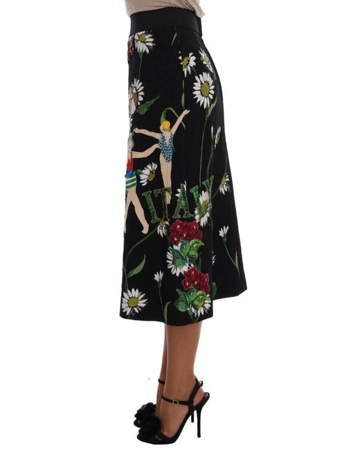 Dolce & Gabbana Black Embellished Daisy Brocade Skirt