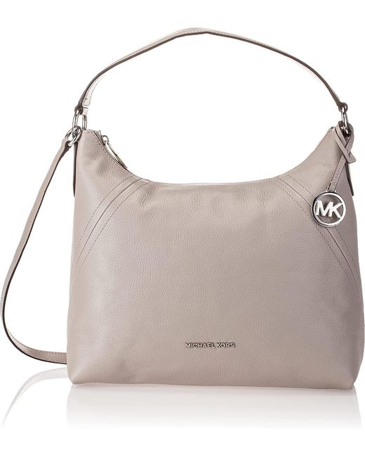 Michael Kors Leather Aria Large Shoulder Bag in Pearl Grey (Gray