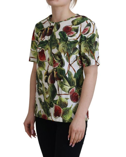 Dolce & Gabbana Green Crew-Neck Cotton Top Blouse Fruit T-Shirt