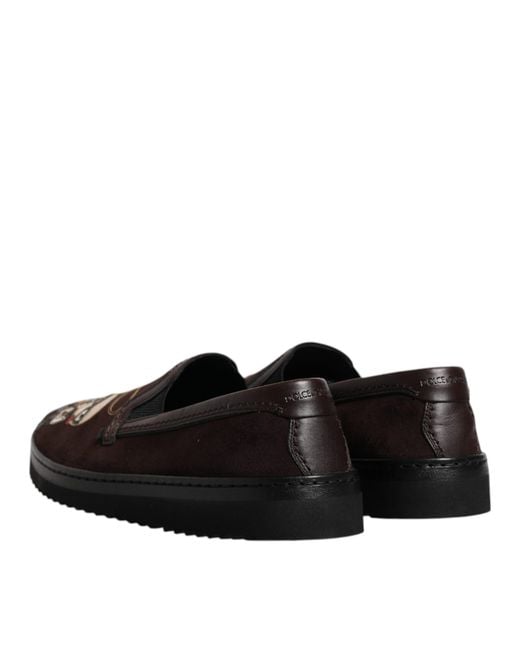 Dolce & Gabbana Black Suede Dg Family Slip On Flats Shoes for men