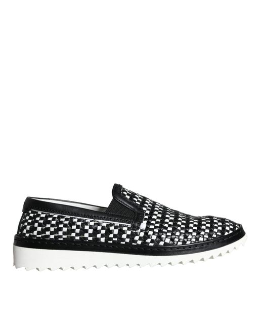 Dolce & Gabbana Black White Weaved Slip On Men Loafers Shoes for men