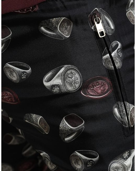 Dolce & Gabbana Black Ring Silk Jogging Trousers Pants for men