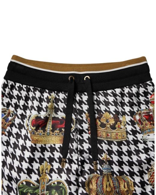 Dolce & Gabbana Black Crown Print Houndstooth Pants for men