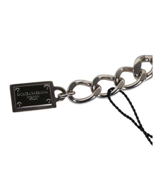 Dolce & Gabbana White Tone Brass Bead Dice Logo Embellish Charm Bracelet
