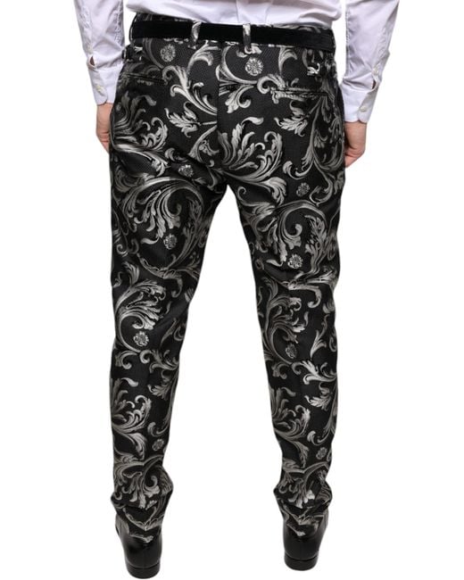 Dolce & Gabbana Black Jacquard Skinny Dress Pants for men