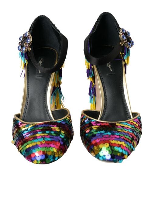 Dolce & Gabbana Black Sequin Crystal Mary Jane Shoes