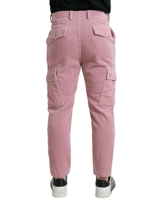 Dolce & Gabbana Red Corduroy Cotton Stretch Skinny Cargo Jeans for men