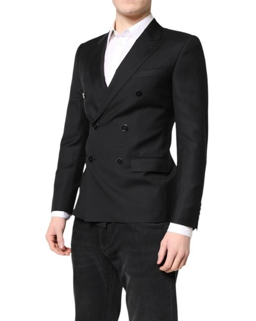 Dolce & Gabbana Black Martini Double Breasted Coat Blazer for men