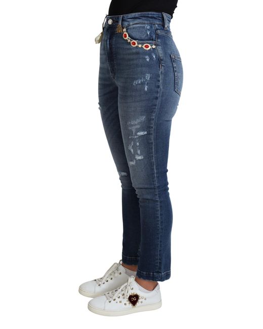 Dolce & Gabbana Blue Embellished High Waist Skinny Denim Jeans
