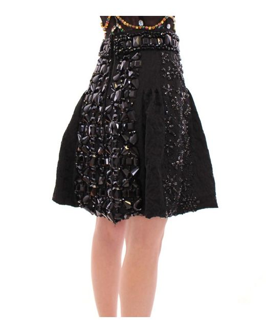 Dolce & Gabbana Black Crystal Handmade Above Knee Skirt