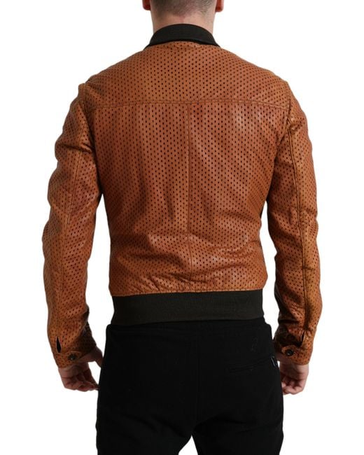 Dolce & Gabbana Black Lambskin Leather Perforated Jacket for men