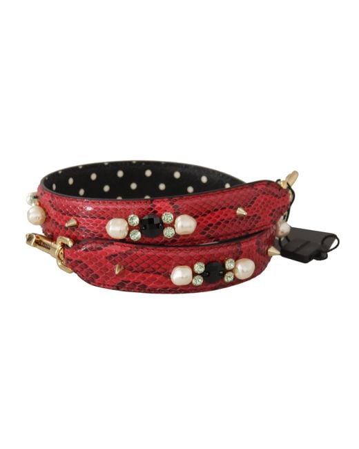 Dolce & Gabbana Black Python Leather Crystals Reversible Shoulder Strap
