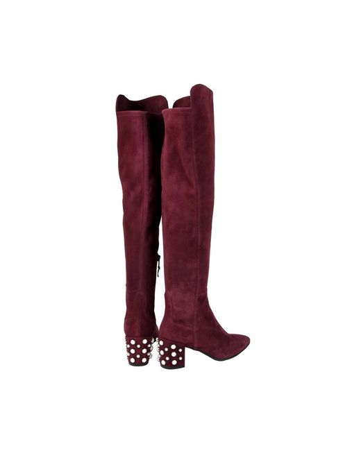 Stuart Weitzman Red Suede Knee High Boot