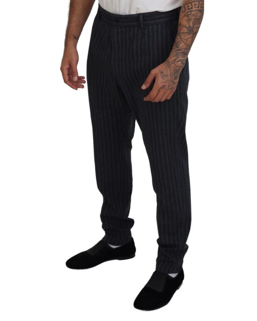 Dolce & Gabbana Black Elegant Striped Chino Dress Pants for men