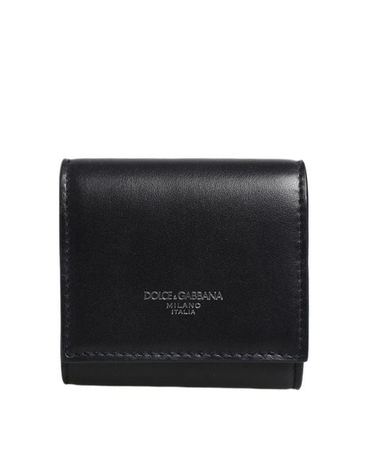 Dolce & Gabbana Black Calfskin Leather Logo Print Bifold Coinpurse Wallet Calf