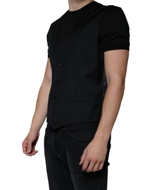 Dolce & Gabbana Black Wool Waistcoat Dress Formal Vest for men