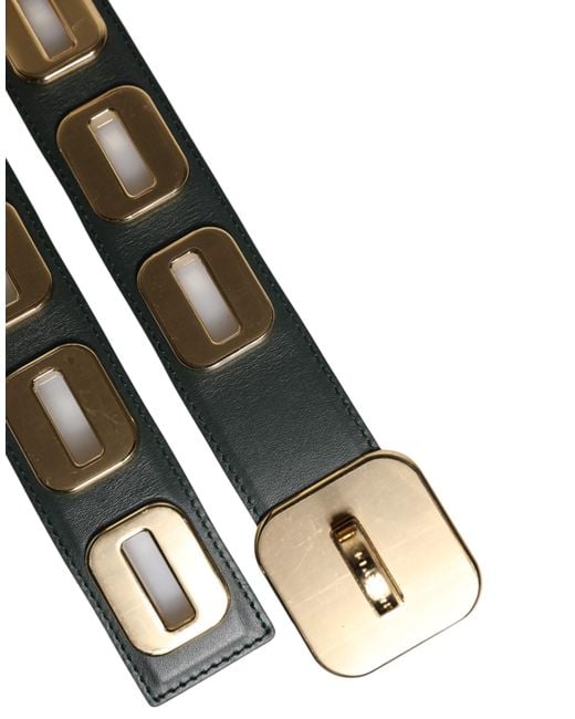 Dolce & Gabbana Black Leather Tone Rotating Buckle Belt