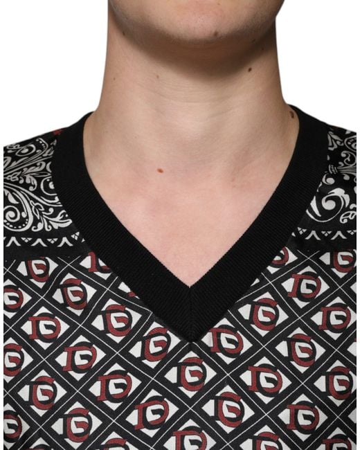 Dolce & Gabbana Black Logo Wool V-Neck Pullover Sweater for men