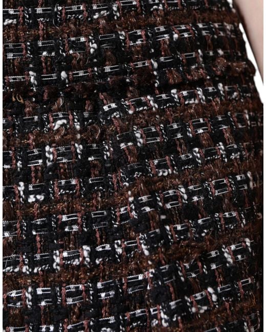 Dolce & Gabbana Black High Waist Tartan Tweed A-Line Mini Skirt
