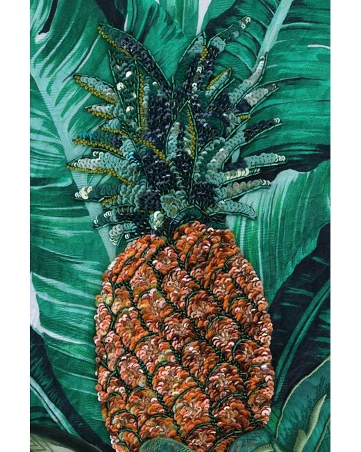 Dolce & Gabbana Green Pineapple Banana Sequins Crewneck Sweater