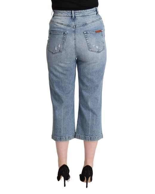 Dolce & Gabbana Black Tattered Cotton Denim Capri Cropped Jeans Elastane Clothing